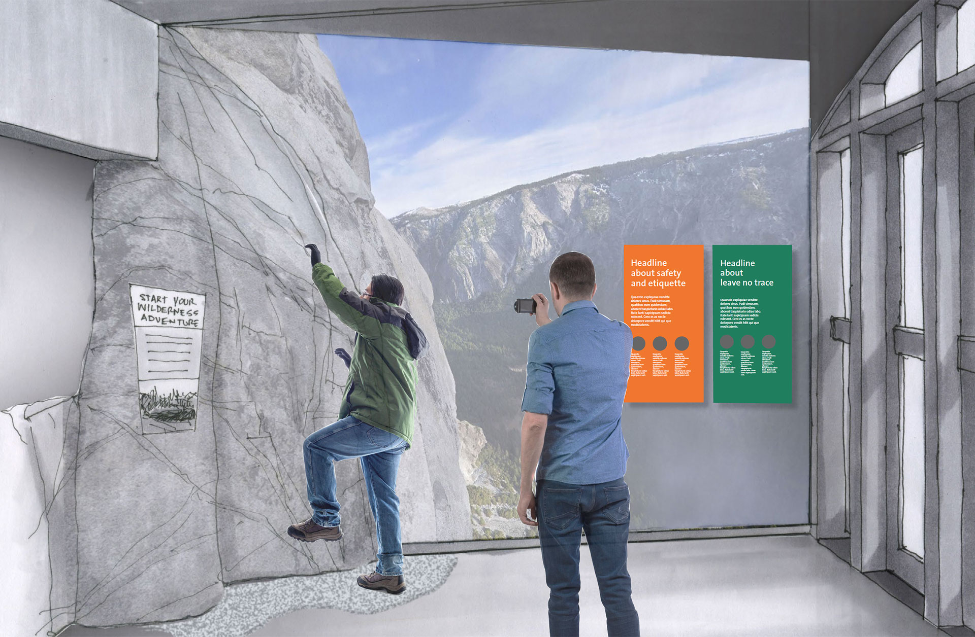 Yosemite Valley Visitor Center Climbing Exhibit Rendering