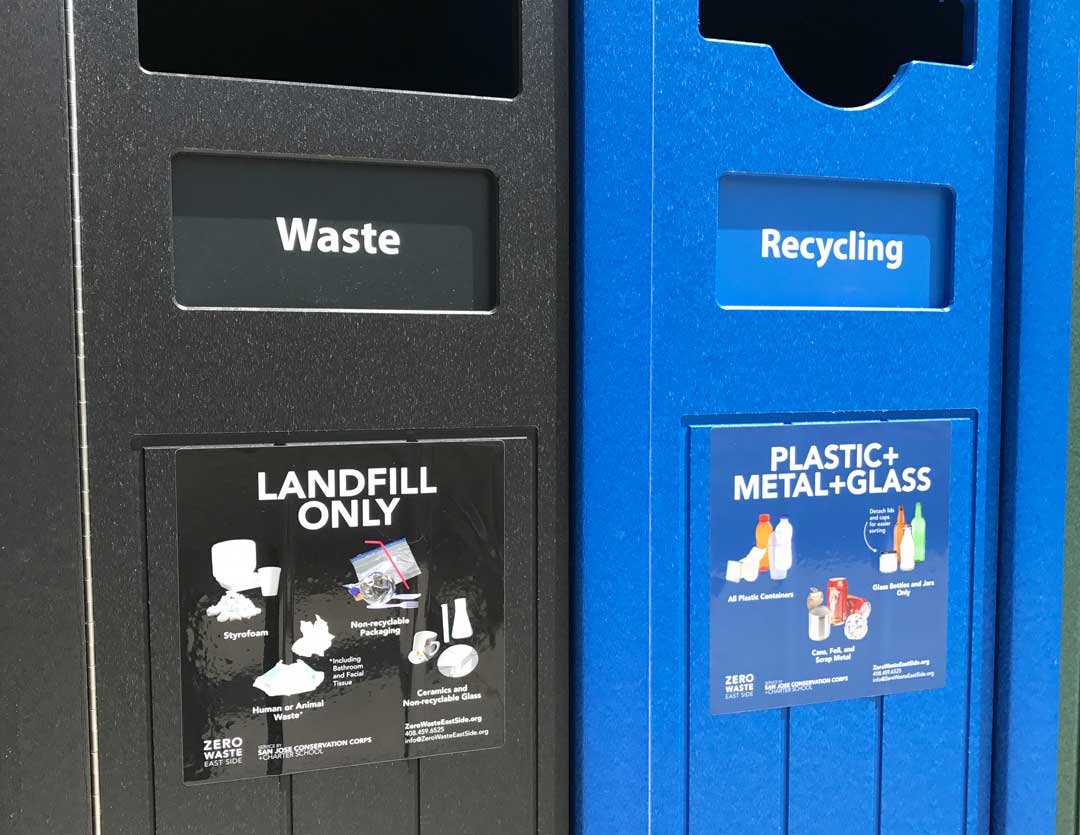 Receptacle Labels for Paper + Cardboard; Plastic + Metal + Glass; Food Waste; Landscape Waste; and Landfill Only